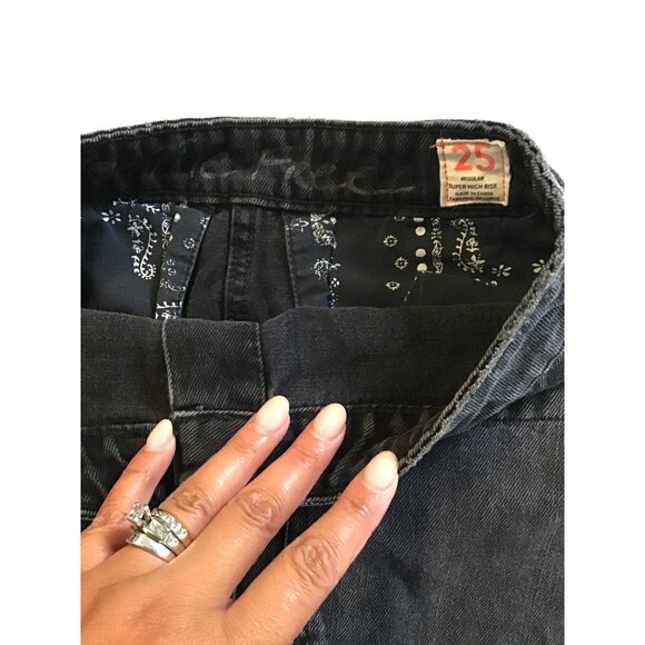 Black Denim Mini Skirt With Button Front & Pockets SIZE 25 - Picture 4 of 6